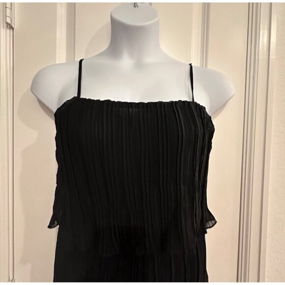 Black Pleated Spaghetti Strap Jumpsuit Womens Medium Polyester/Spandex - Picture 9 of 10
